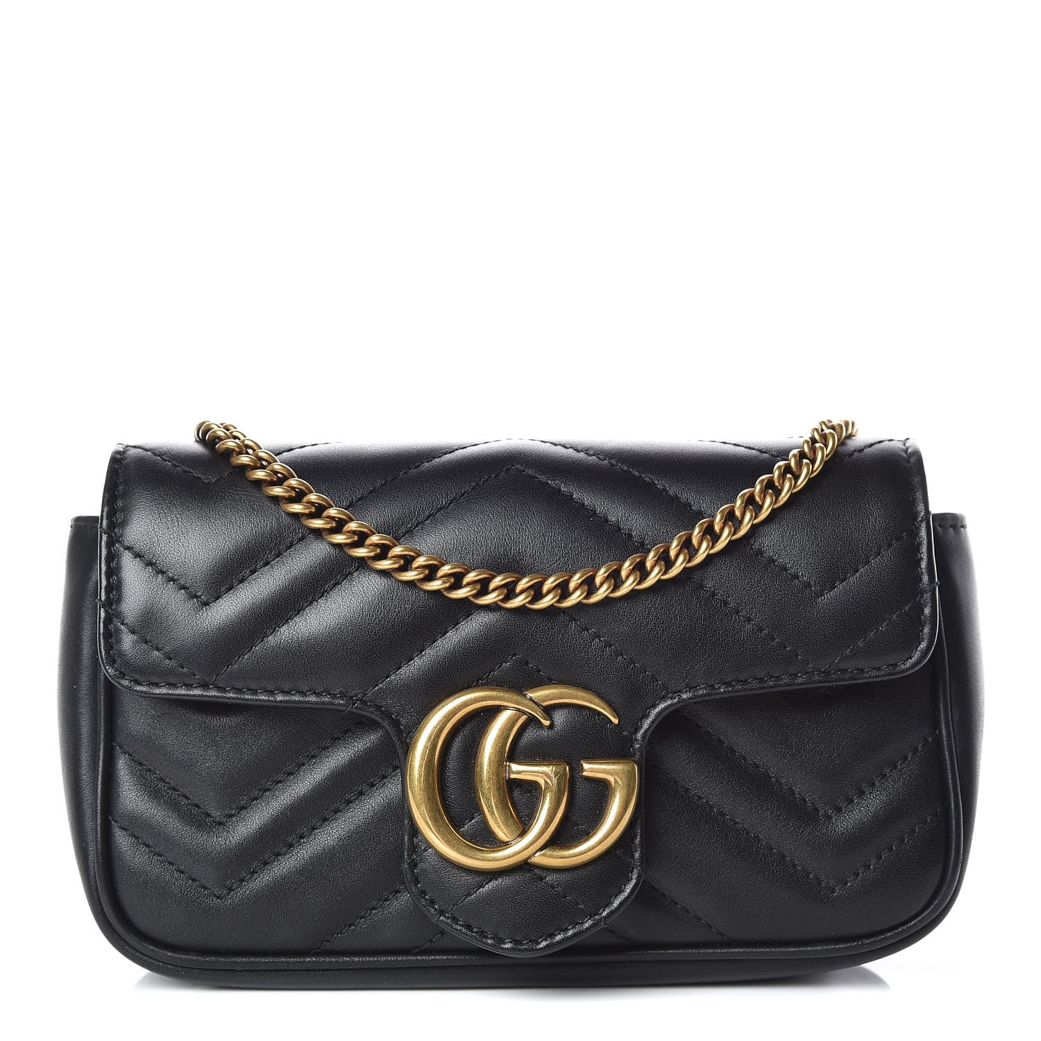 Gucci Calfskin Matelasse Super Mini GG Marmont Shoulder Bag Black 1 of 11