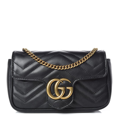 Gucci Calfskin Matelasse Super Mini GG Marmont Shoulder Bag Black 1 of 11
