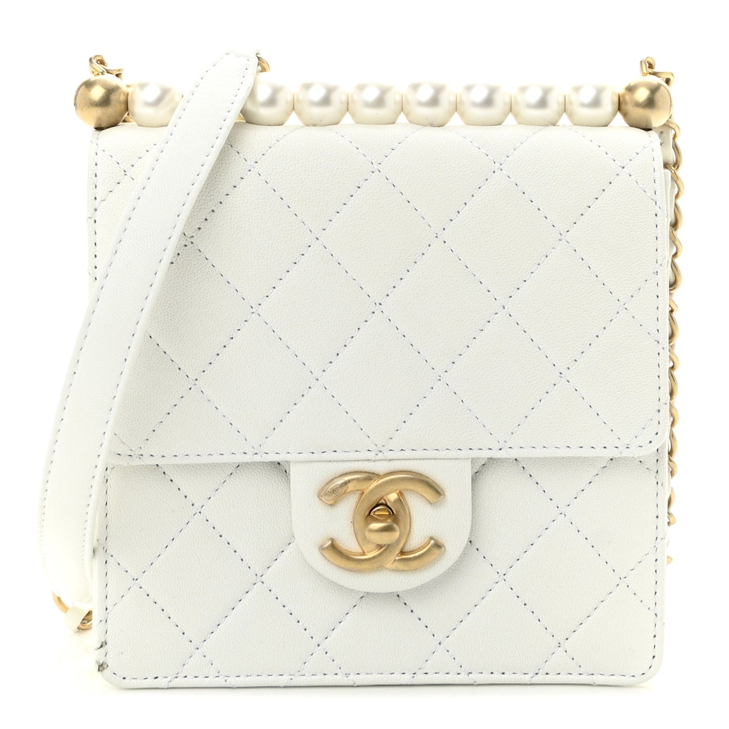Goatskin Quilted Chic Pearls Flap White