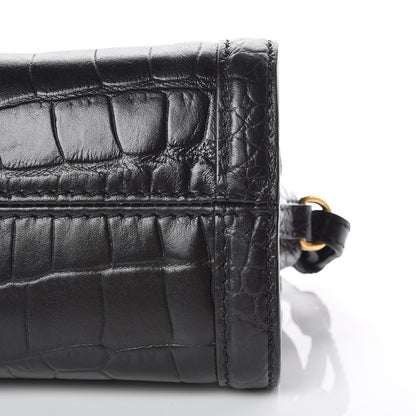 Alexander McQueen Calfskin Crocodile Embossed Mini Skull Padlock Zip Around Tote Black 7 of 13
