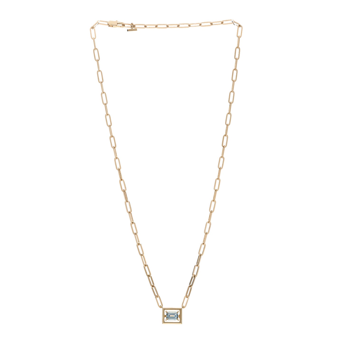 18K Yellow Gold Aquamarine Jewel Box Pendant Necklace