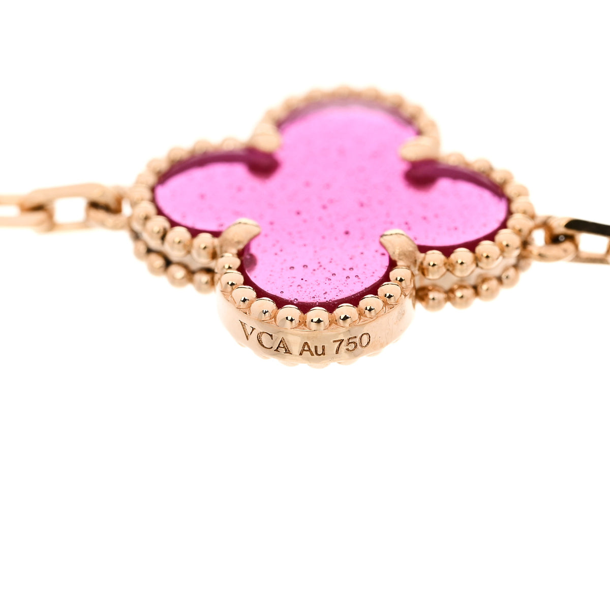 18K Yellow Gold Pink Enamel 5 Motifs Vintage Alhambra Bracelet