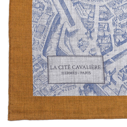 Hermes Cashmere Silk La Cite Cavaliere Shawl 140 Gold Gris Chine 4 of 4
