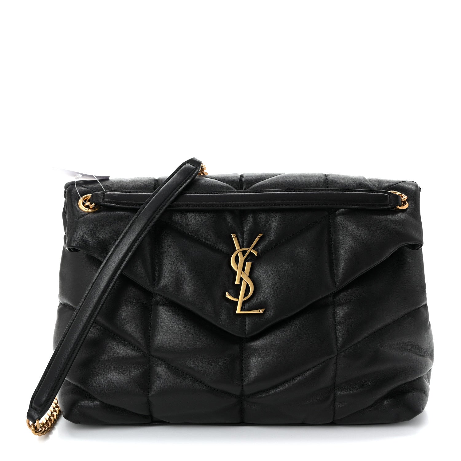 Saint Laurent Lambskin Quilted Medium Loulou Puffer Monogram Chain Satchel Black 1 of 10