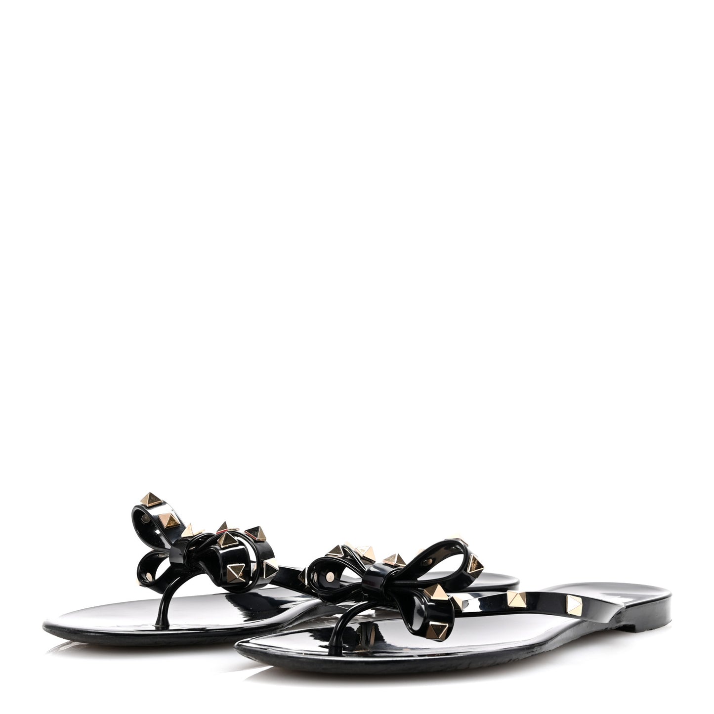 PVC Jelly Rockstud Bow Thong Sandals 41 Black