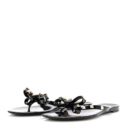 Valentino Garavani PVC Jelly Rockstud Bow Thong Sandals 41 Black 4 of 10