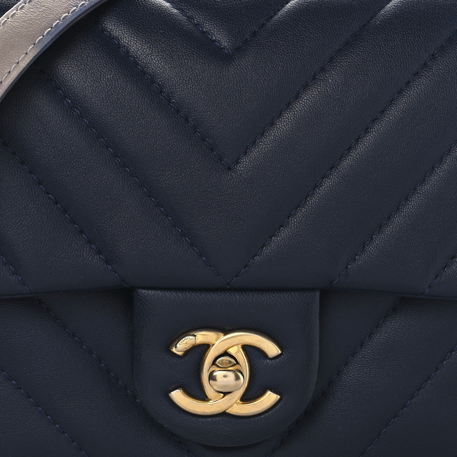 Chanel Lambskin Chevron Quilted Mini Chain Around Rectangular Flap Blue 8 of 10