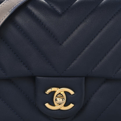 Chanel Lambskin Chevron Quilted Mini Chain Around Rectangular Flap Blue 8 of 10