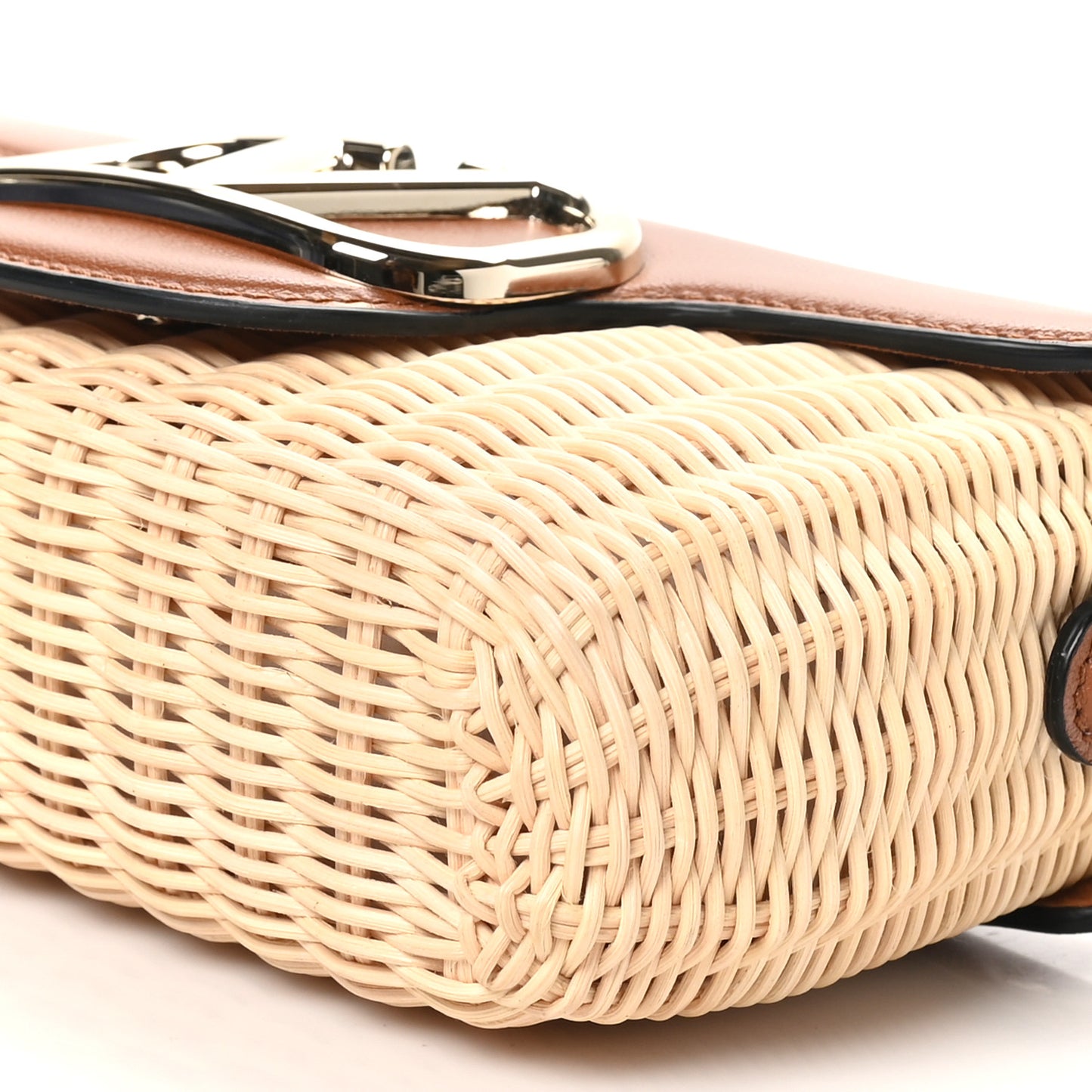 Wicker Calfskin Vlogo Small Loco Shoulder Bag Natural Saddle Brown