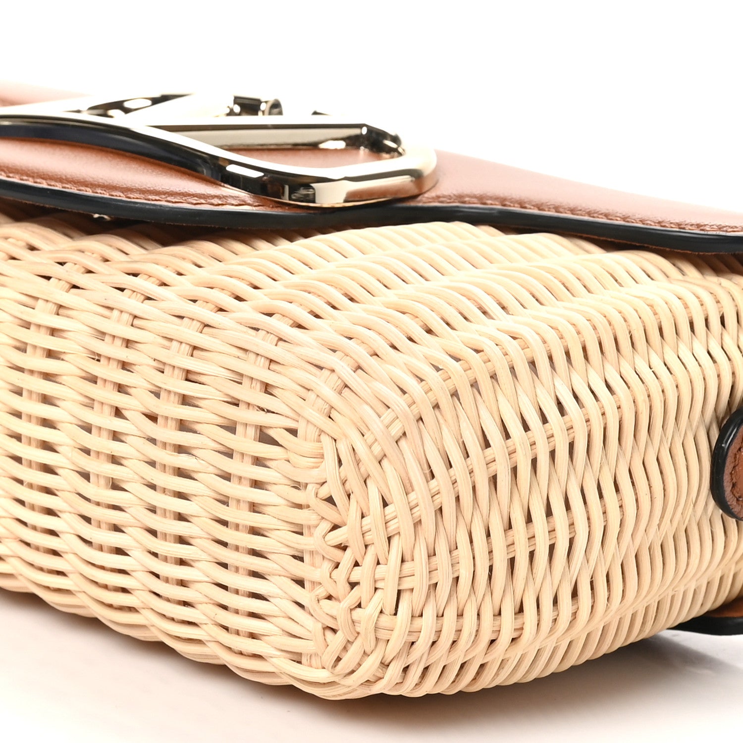 Valentino Garavani Wicker Calfskin Vlogo Small Loco Shoulder Bag Natural Saddle Brown 9 of 9