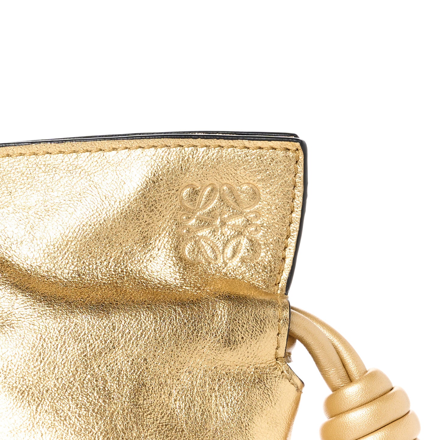 Metallic Calfskin Mini Chain Flamenco Knot Clutch Gold