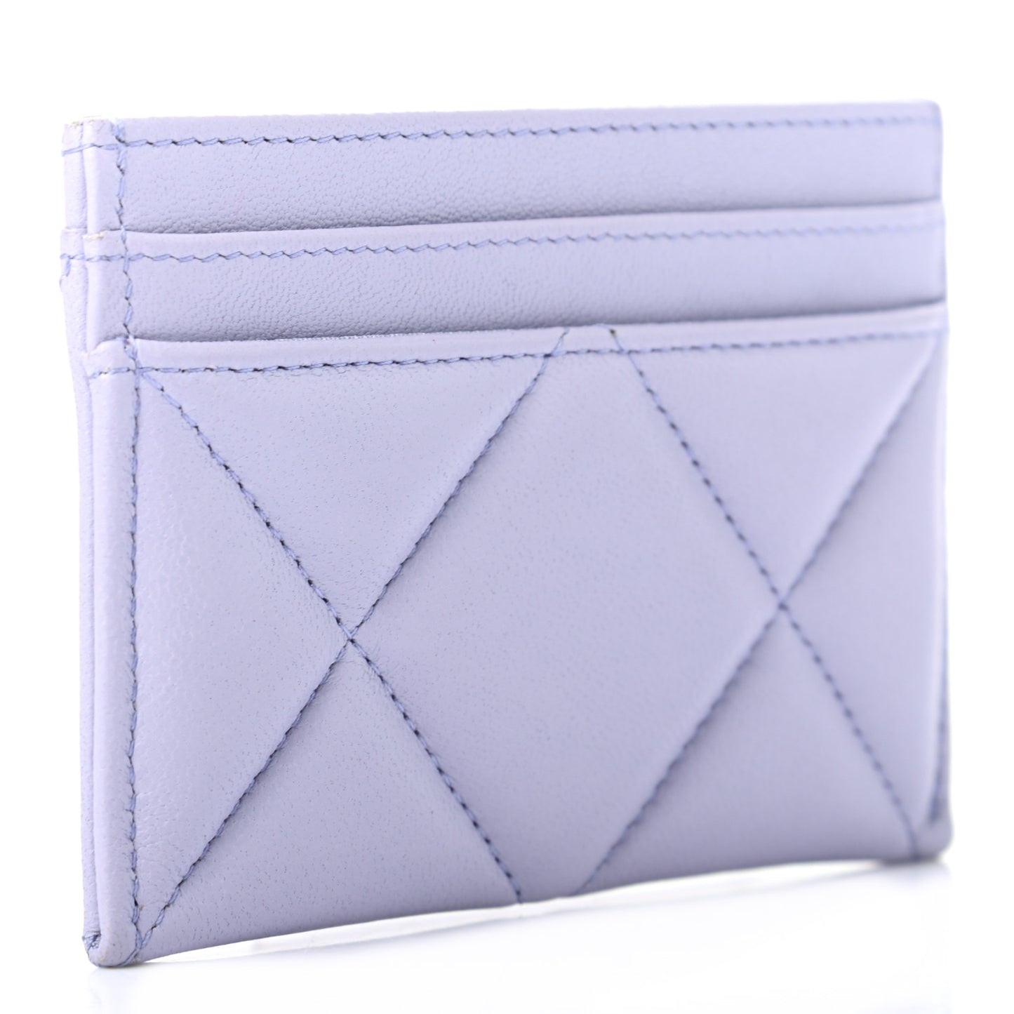 Lambskin Quilted Chanel 19 Card Holder Light Purple