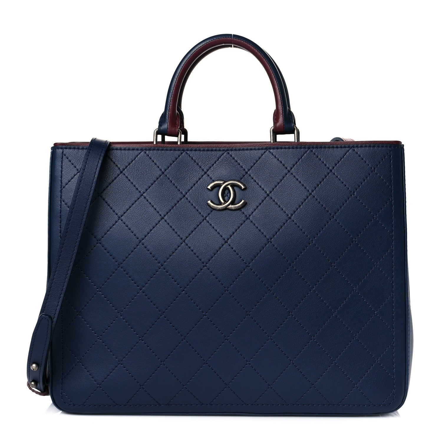 Chanel Bullskin Stitched Large Bi-Color Shopping Tote Blue 1 of 9