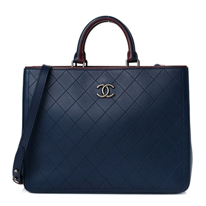 Chanel Bullskin Stitched Large Bi-Color Shopping Tote Blue 1 of 9