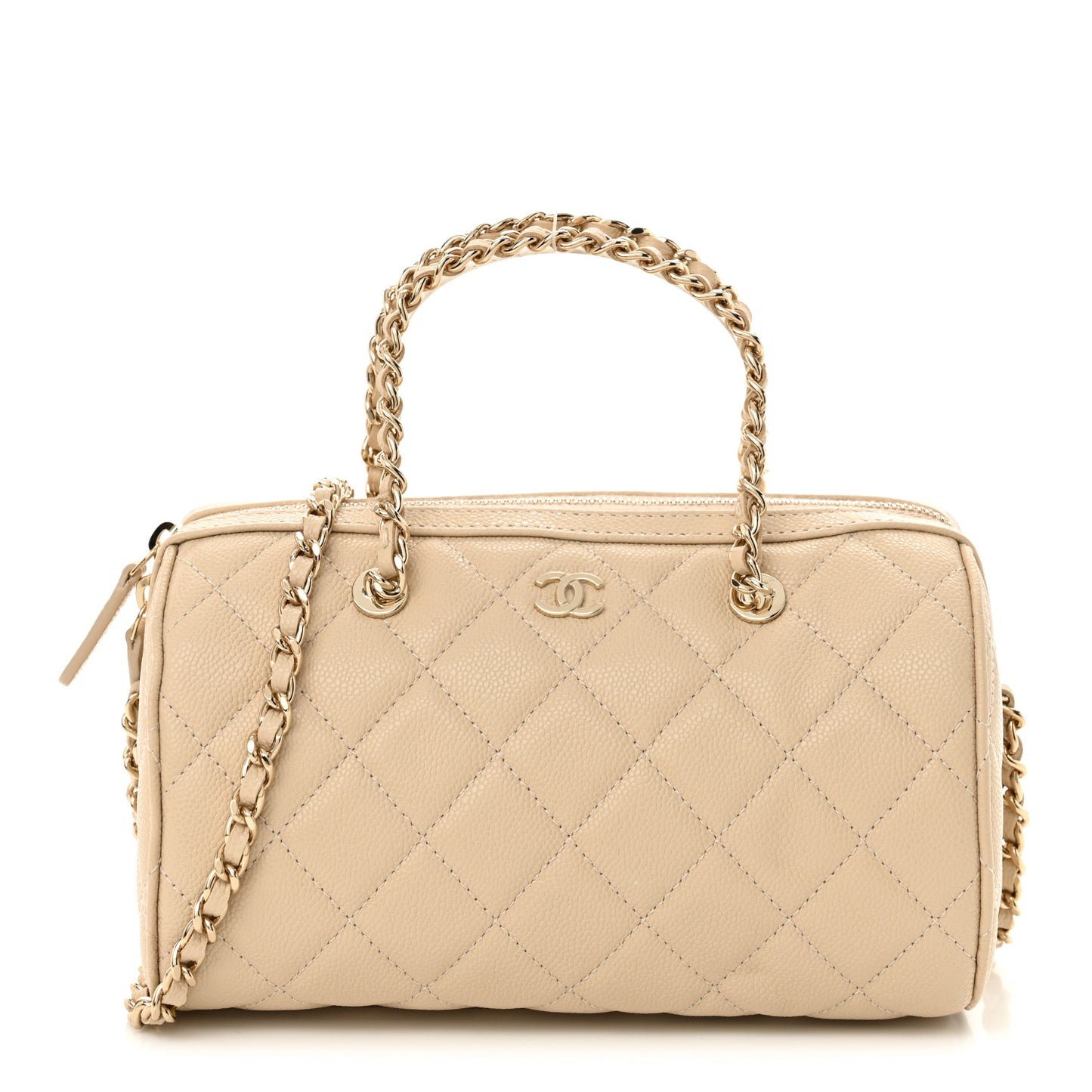Caviar Quilted Mini Bowling Bag Beige
