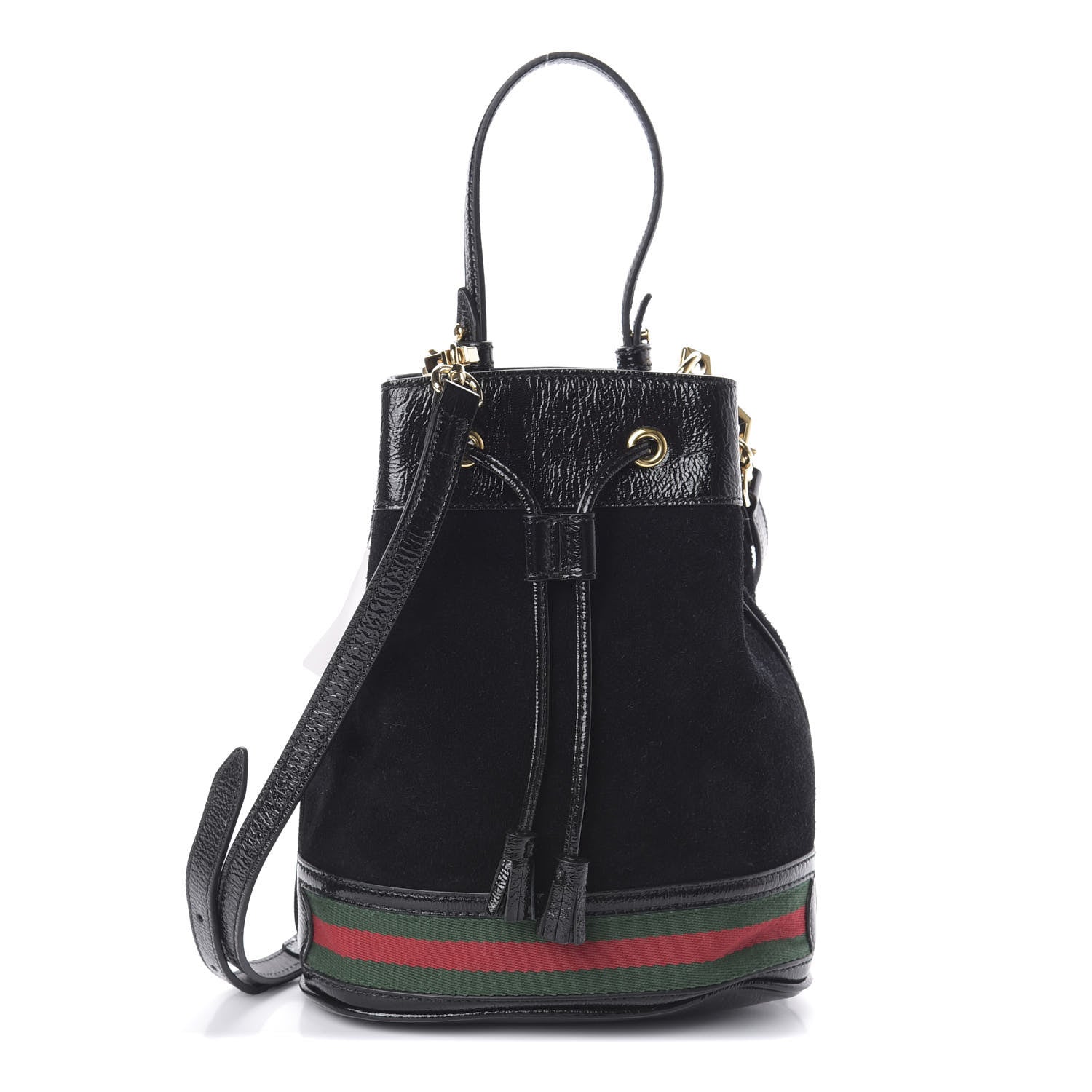 Gucci Suede Patent Web Small Ophidia Bucket Bag Black 1 of 9