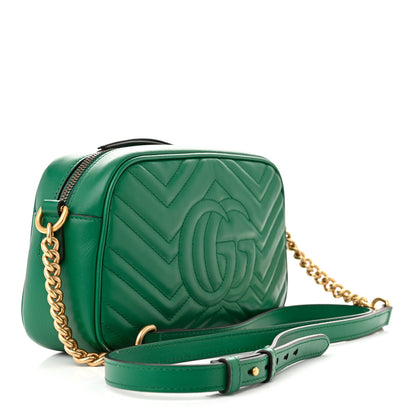 Gucci Calfskin Matelasse Small GG Marmont Chain Shoulder Bag Emerald Green 3 of 11