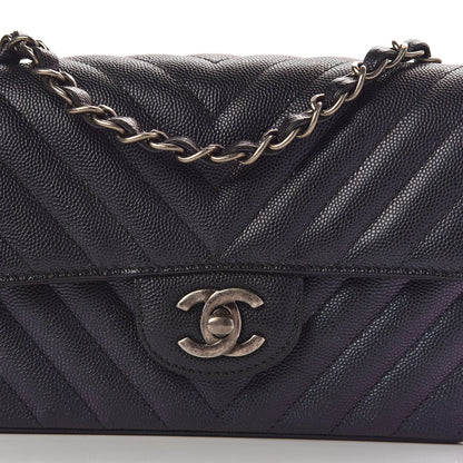 Chanel Iridescent Caviar Chevron Quilted Mini Rectangular Flap Black 13 of 14