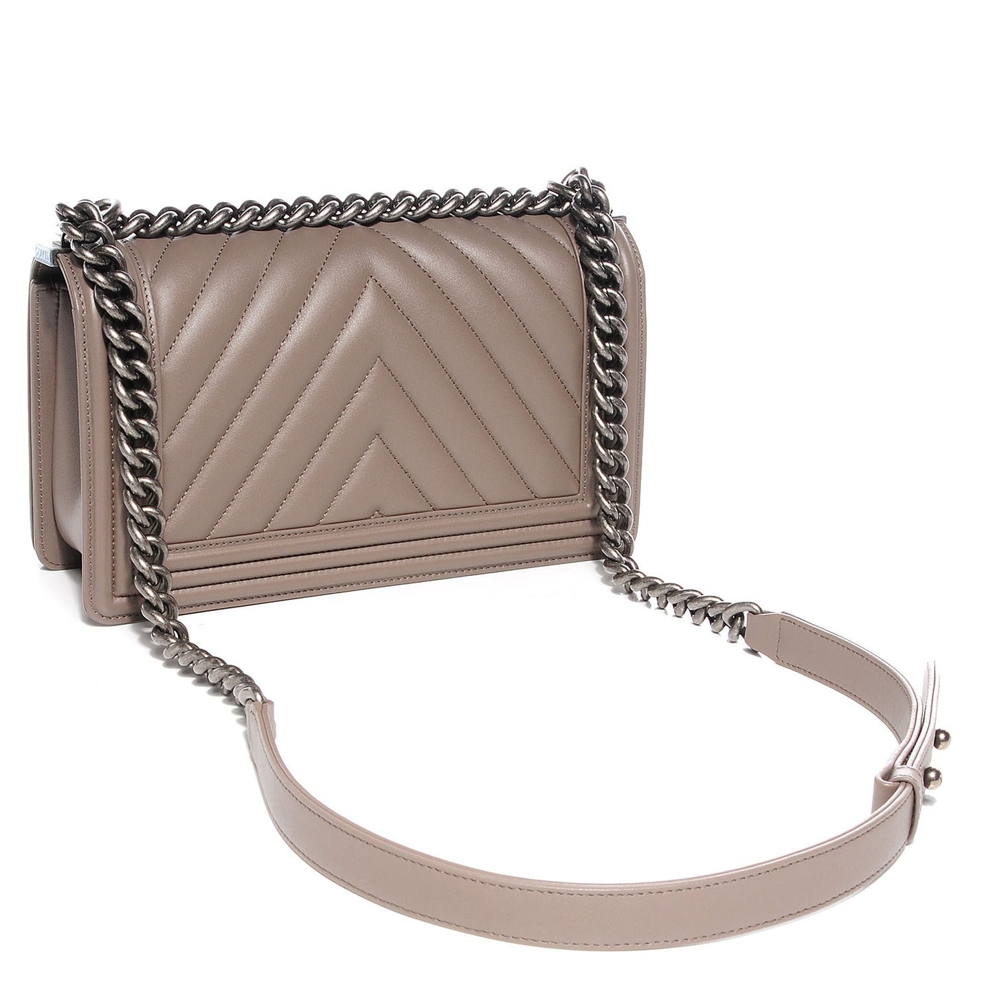 Calfskin Chevron Medium Boy Flap Grey