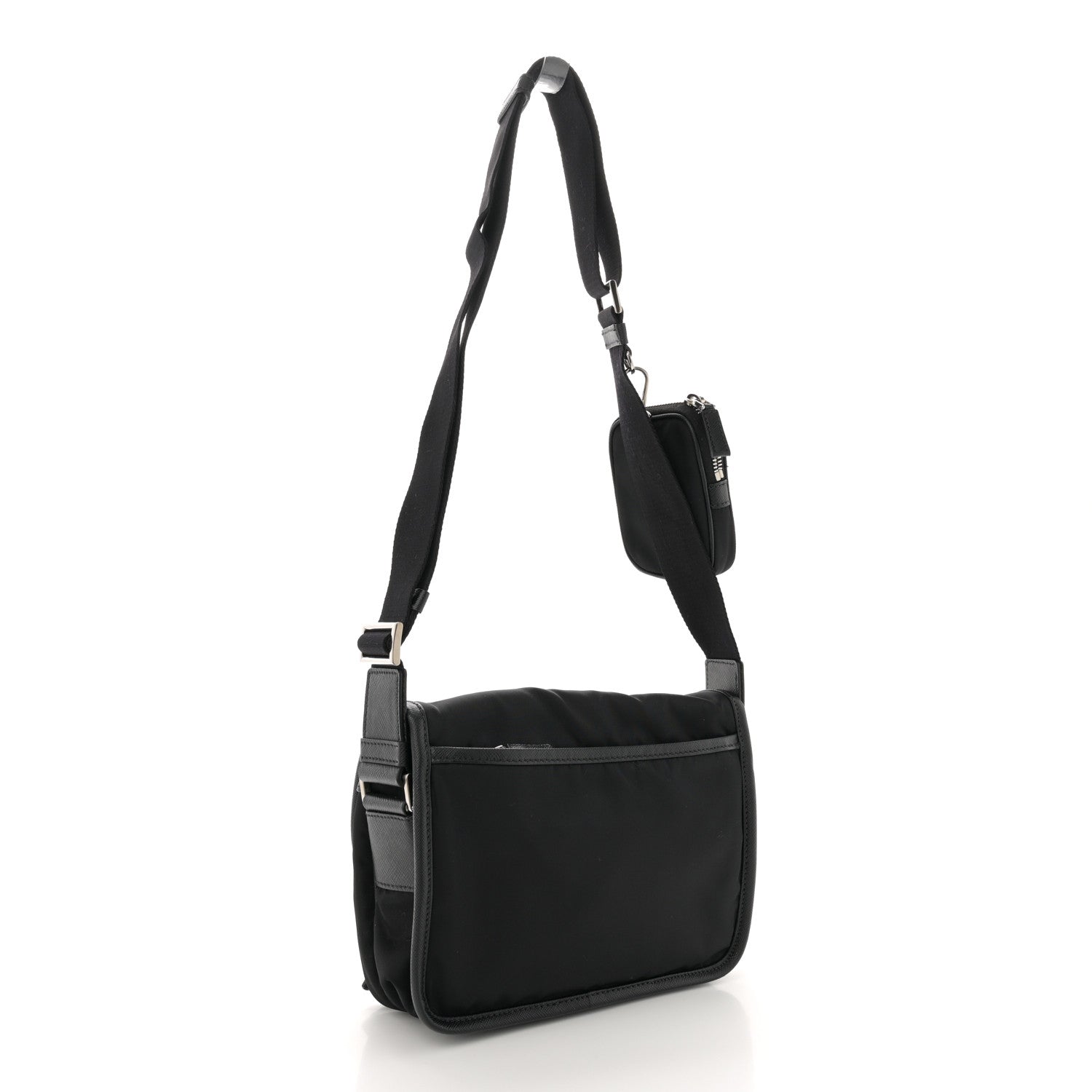 Prada Re-Nylon Saffiano Pocket Double Snap Buckle Shoulder Bag Black 3 of 14