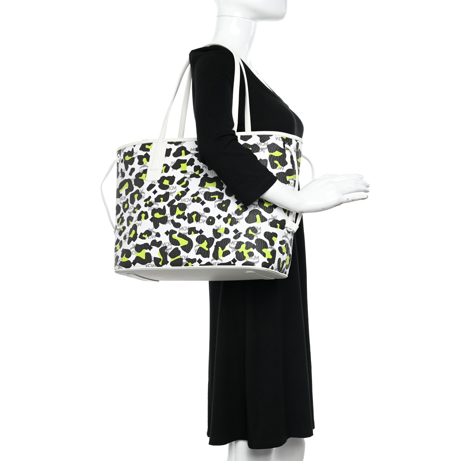 MCM Leopard Visetos Medium Aren Shopper Tote White 2 of 10