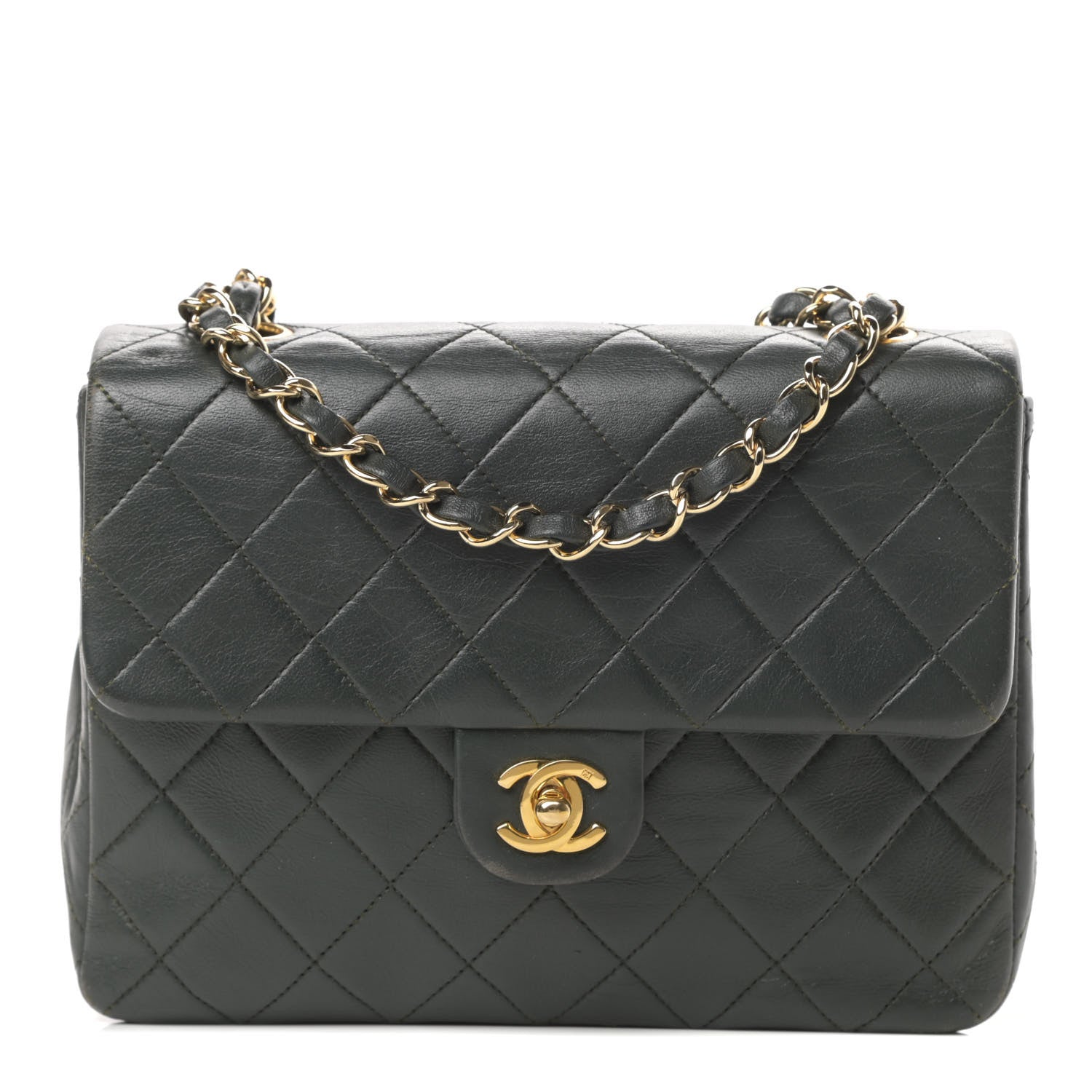 Chanel Lambskin Quilted Mini Square Flap Dark Green 1 of 11
