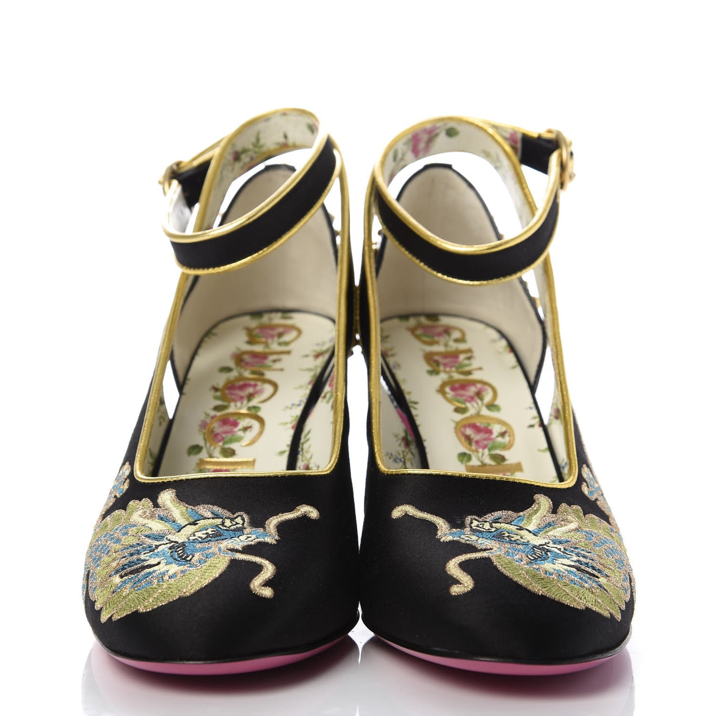 Satin Embroidered Dragon Caspar Pumps 38.5 Black