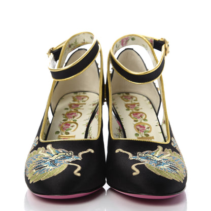 Gucci Satin Embroidered Dragon Caspar Pumps 38.5 Black 2 of 10
