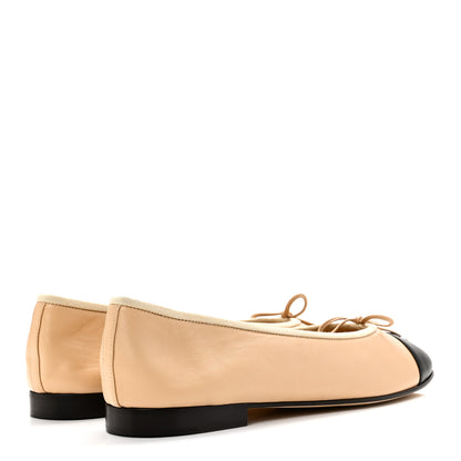 Chanel Lambskin Cap Toe CC Ballerina Flats 41.5 Beige Black 5 of 9
