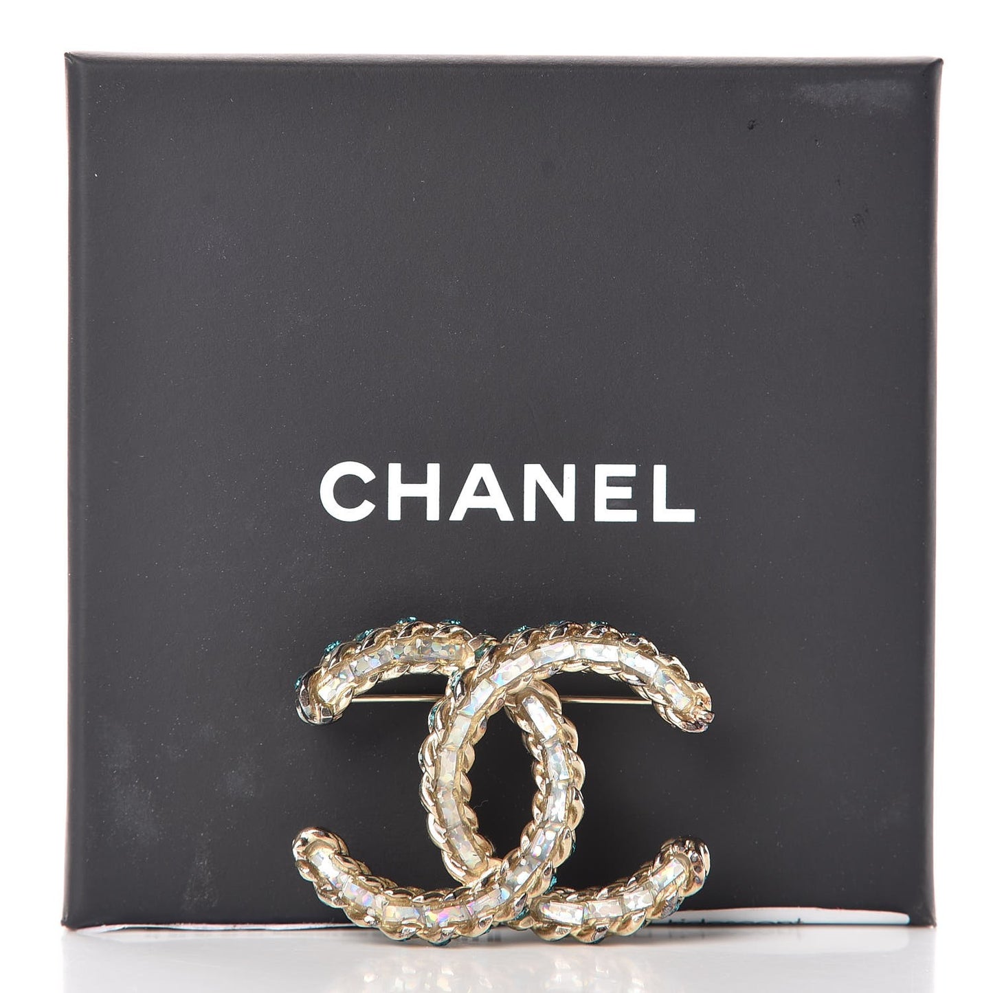 Iridescent Crystal CC Brooch Blue Gold