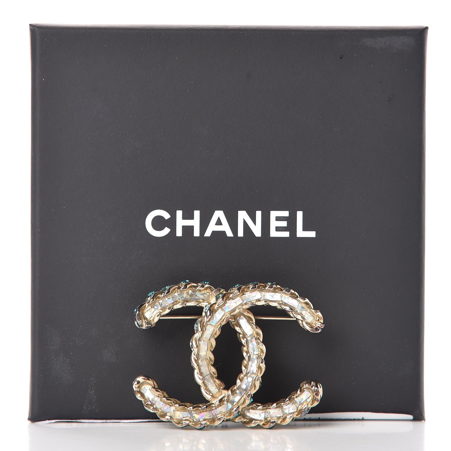 Chanel Iridescent Crystal CC Brooch Blue Gold 6 of 6