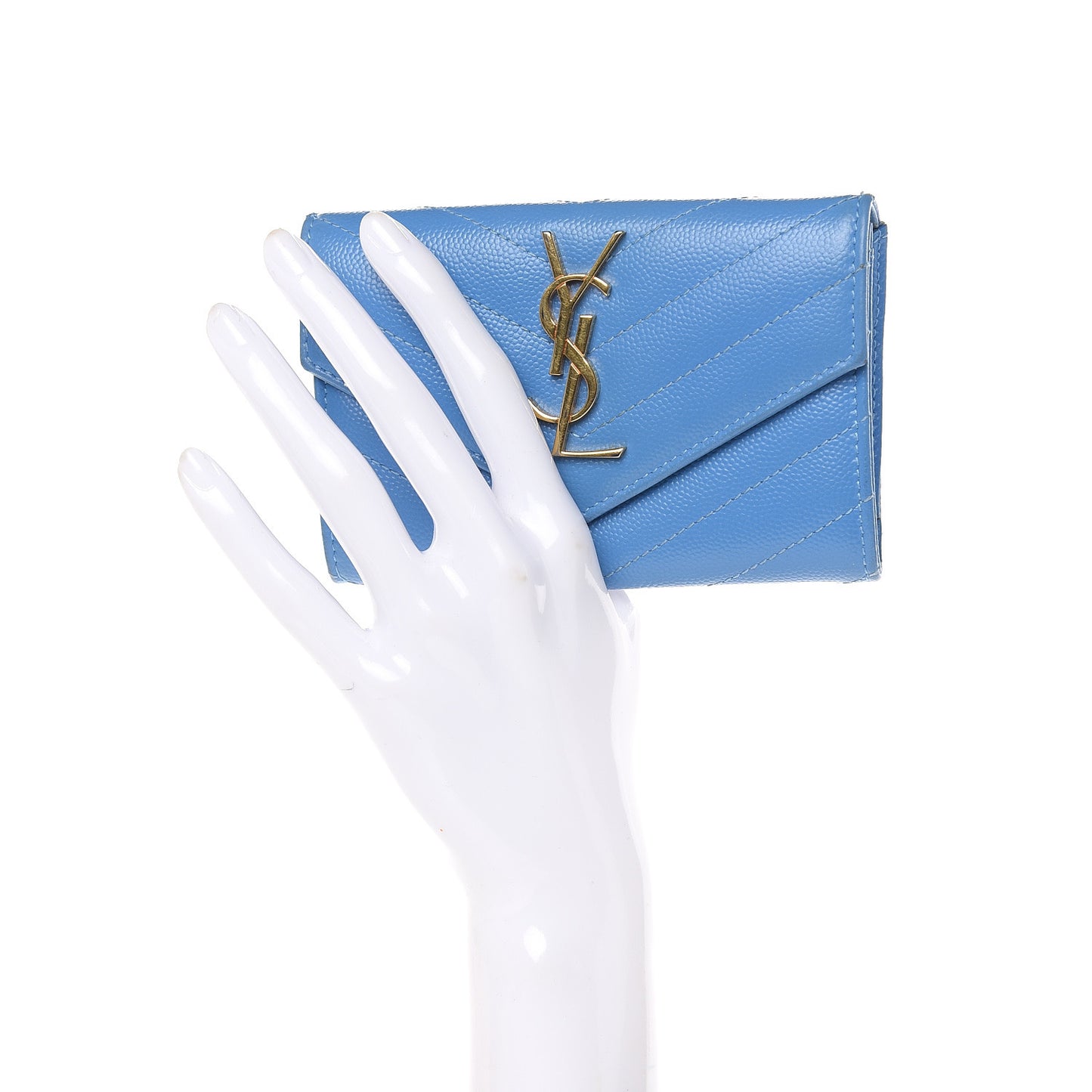 Grain de Poudre Matelasse Chevron Small Monogram Wallet Blue Clair