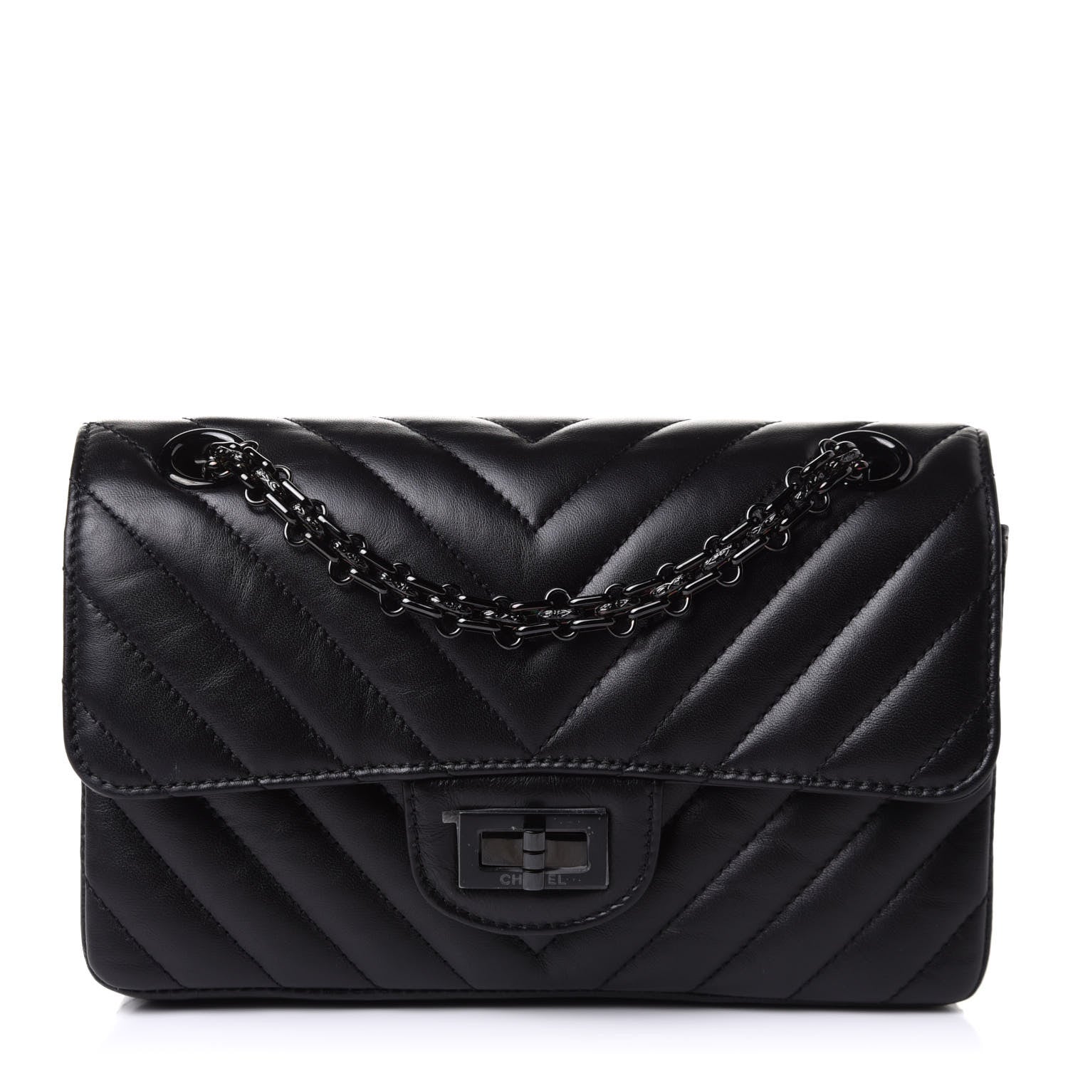 Chanel Aged Calfskin Chevron Quilted 2.55 Reissue Mini Flap So Black 1 of 11