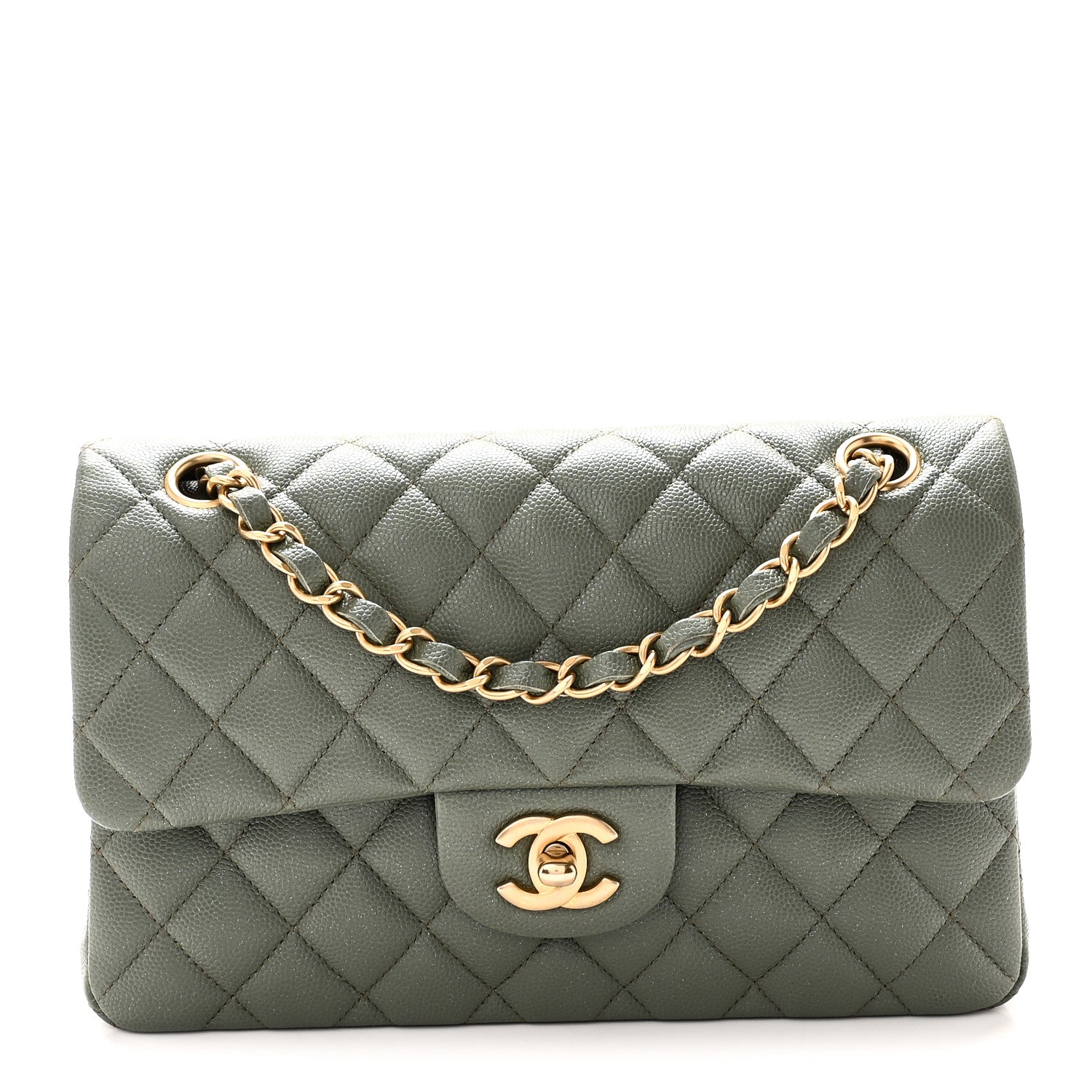 Chanel Iridescent Caviar Quilted Small Double Flap Green 1 of 10