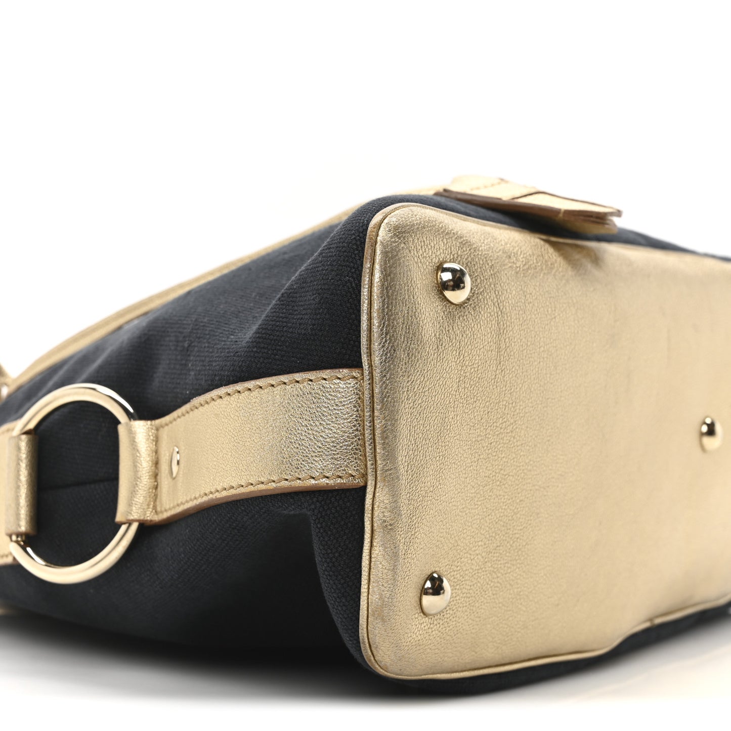 Metallic Calfskin Canvas Large Muse Black Gold