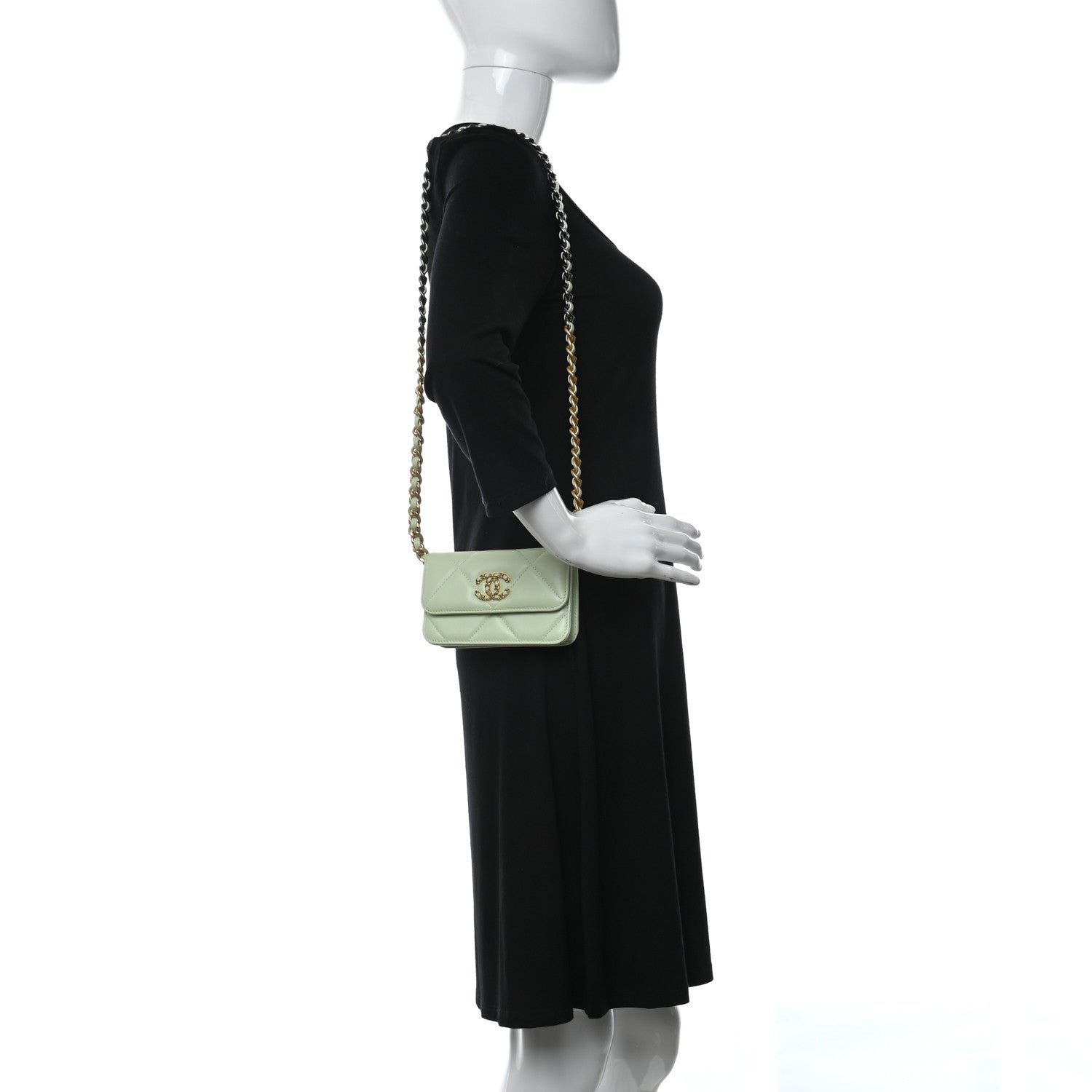 Chanel Lambskin Quilted Chanel 19 Clutch With Chain Light Green 2 of 14