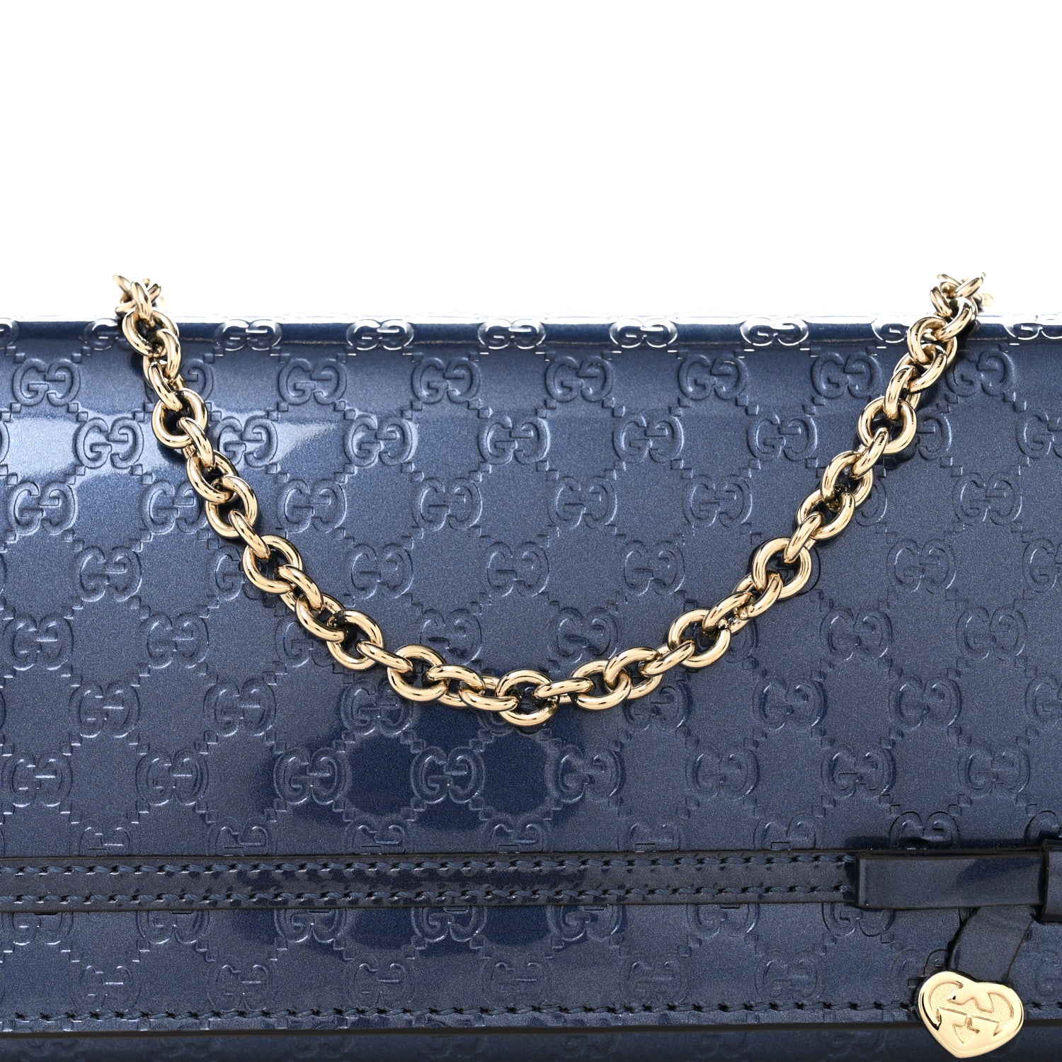 Gucci Metallic Patent Microguccissima Signature Chain Wallet Navy 9 of 12