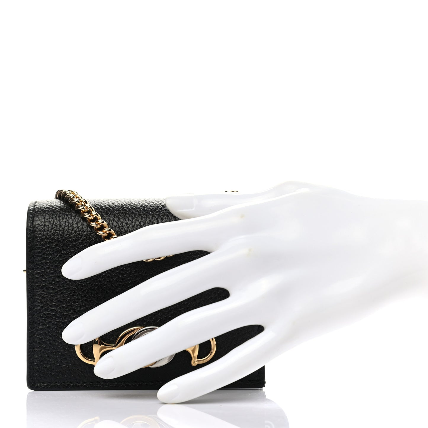 Grainy Calfskin Zumi Chain Card Case Wallet Black
