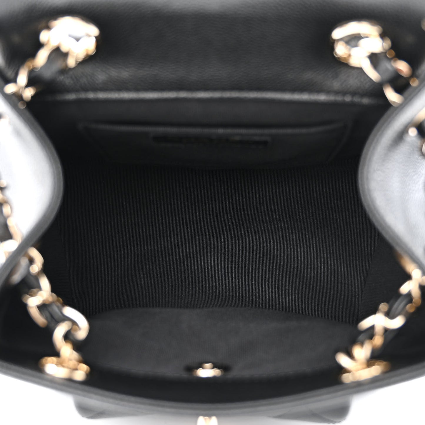 Shiny Caviar Quilted Small Pockets Drawstring Backpack Black