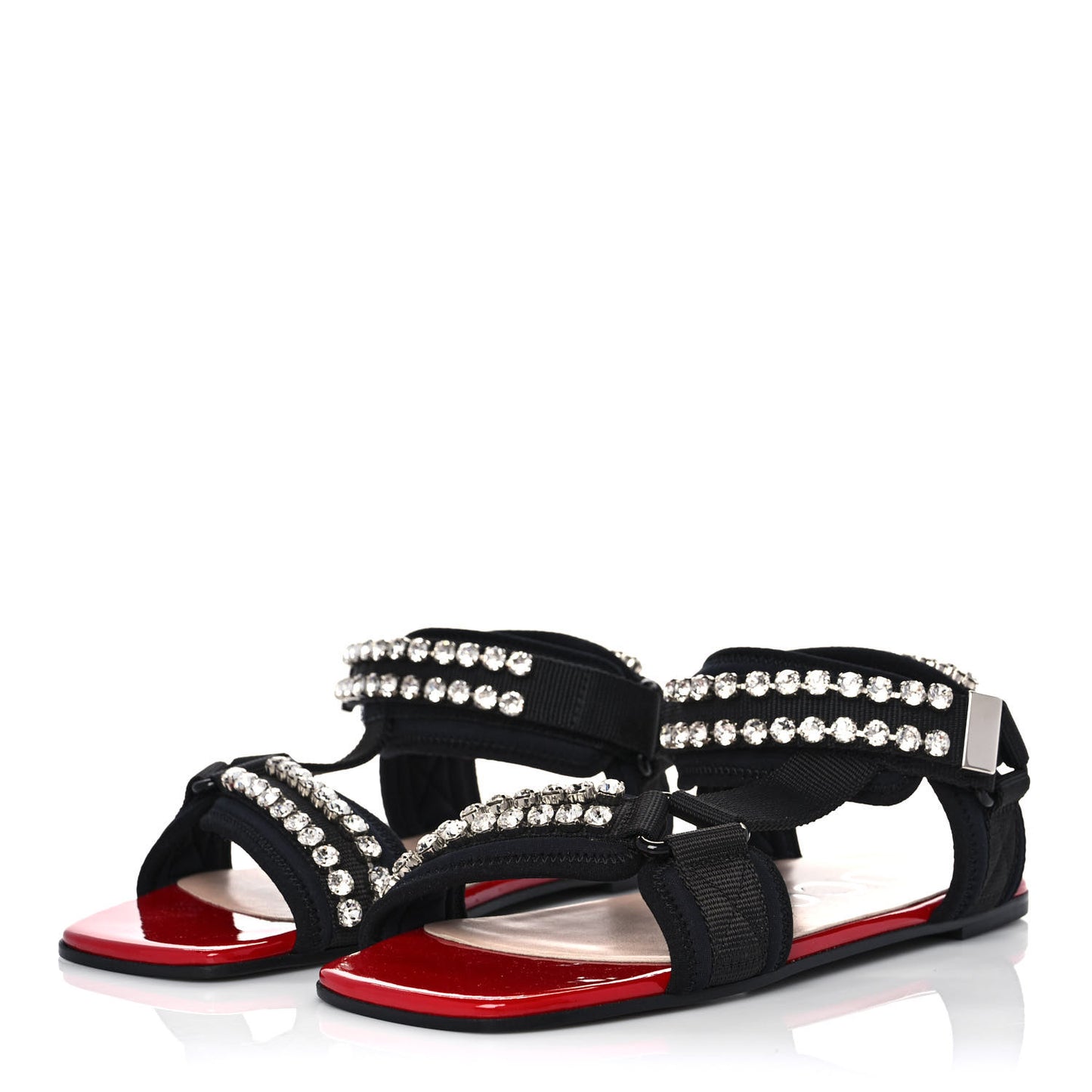Neoprene Canvas Crystal Embellished Shea Flat Sandals 36.5 Black
