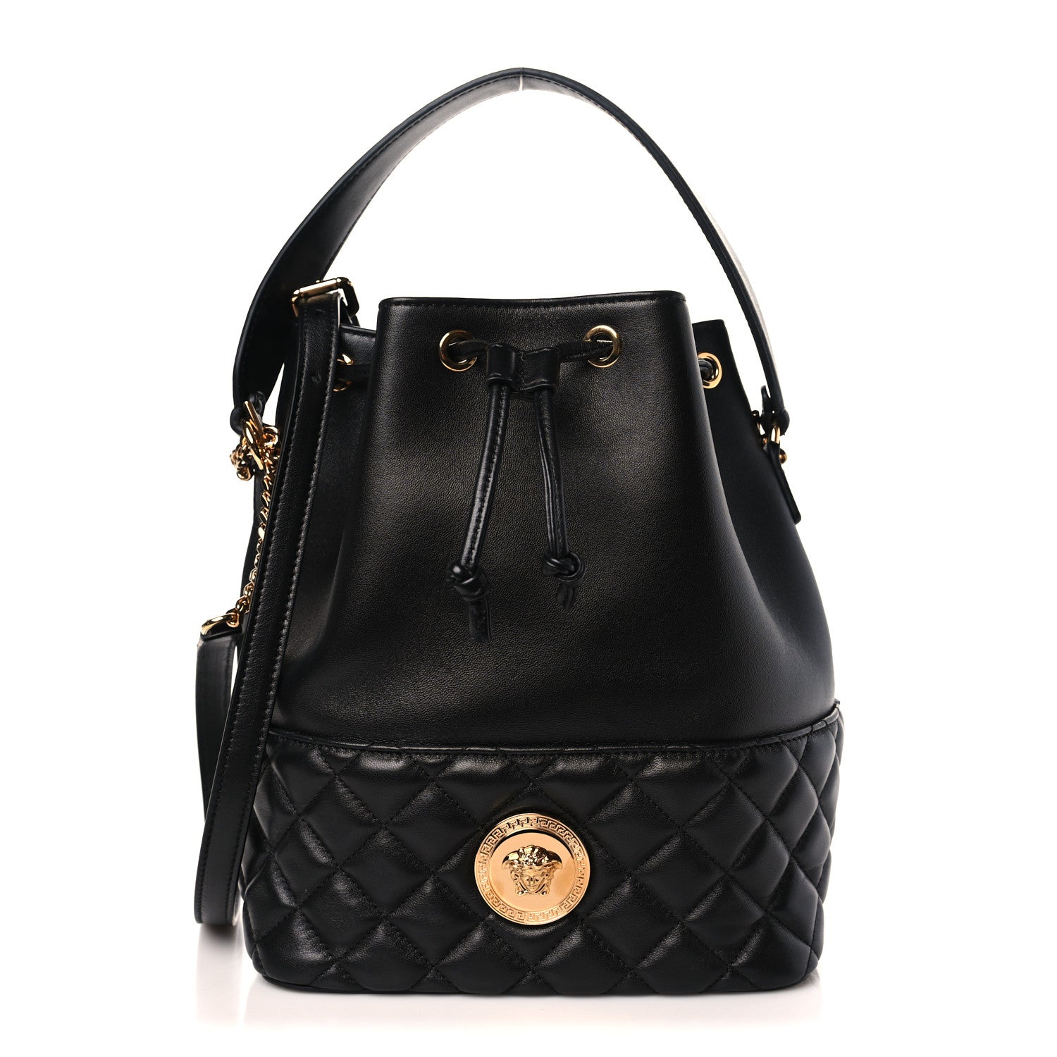 Versace Nappa Quilted Medusa Top Handle Bucket Bag Black 1 of 8