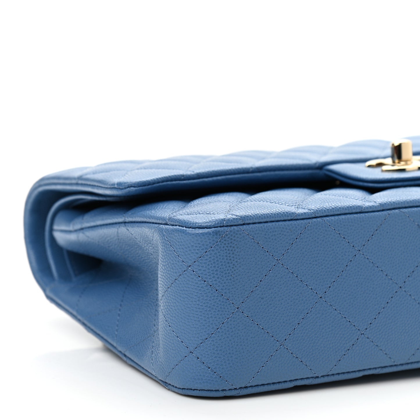 Caviar Quilted Medium Double Flap Blue