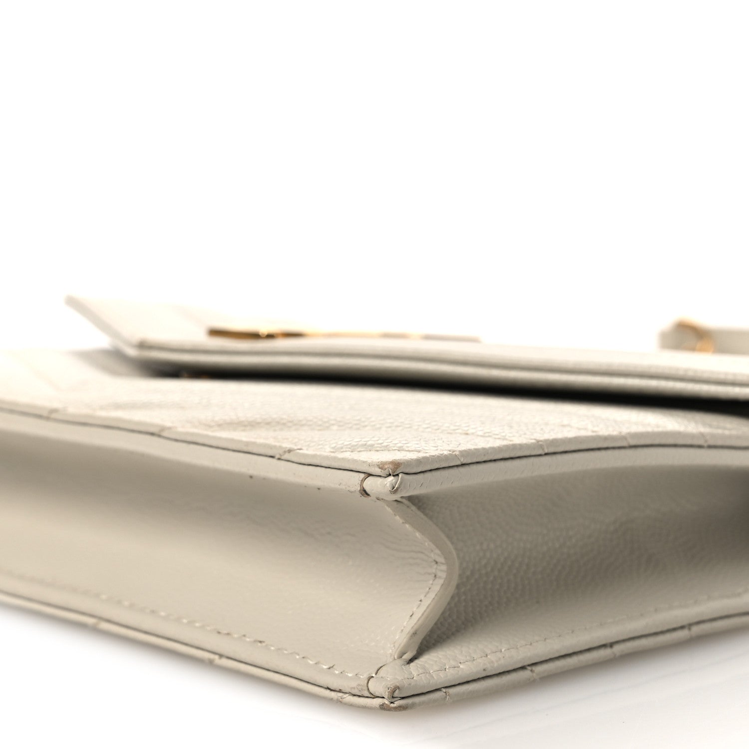 Saint Laurent Grain De Poudre Matelasse Chevron Monogram Envelope Chain Wallet Blanc Vintage 9 of 12