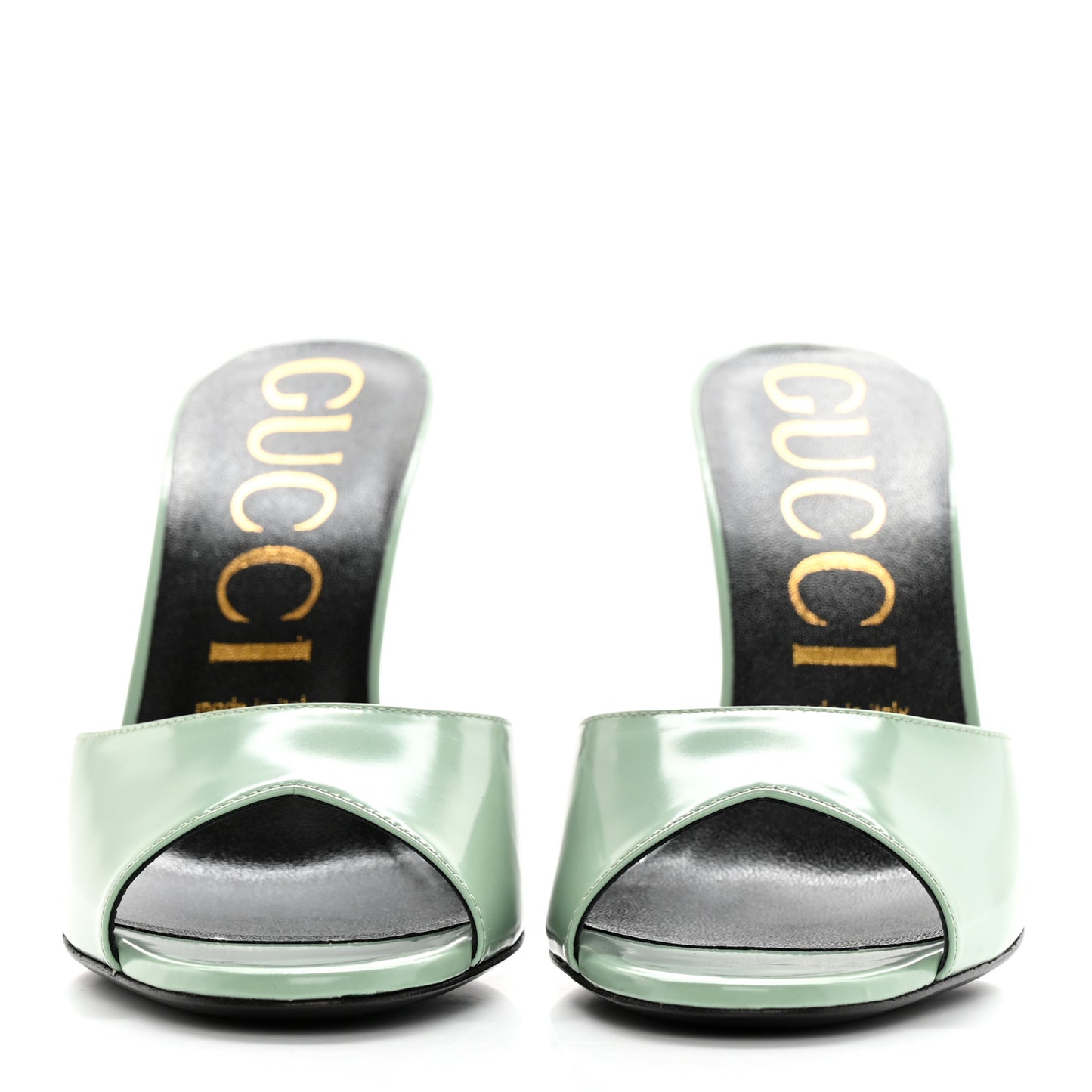 Polished Calfskin Scarlet Mid Heel Slide Sandals 39.5 Aqua Green