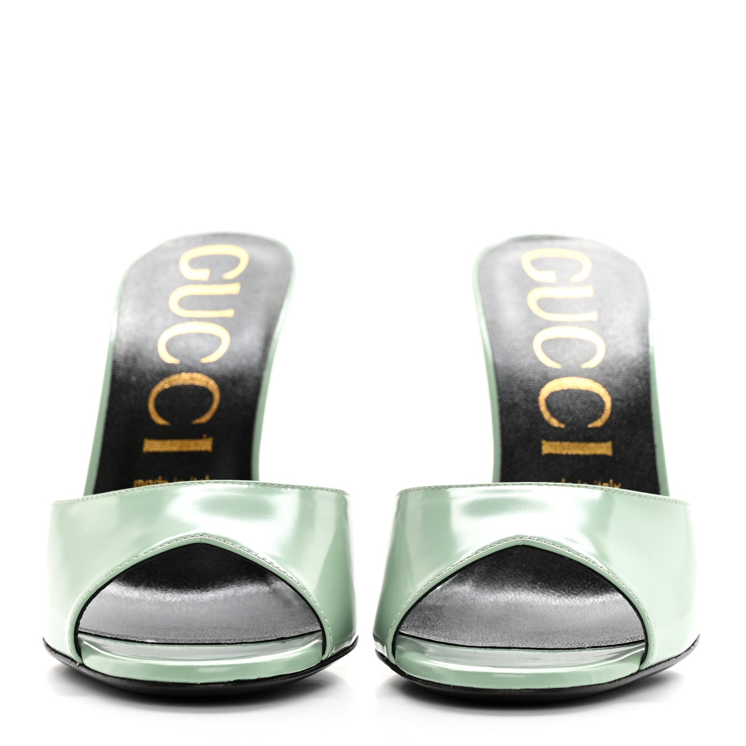 Gucci Polished Calfskin Scarlet Mid Heel Slide Sandals 39.5 Aqua Green 2 of 12