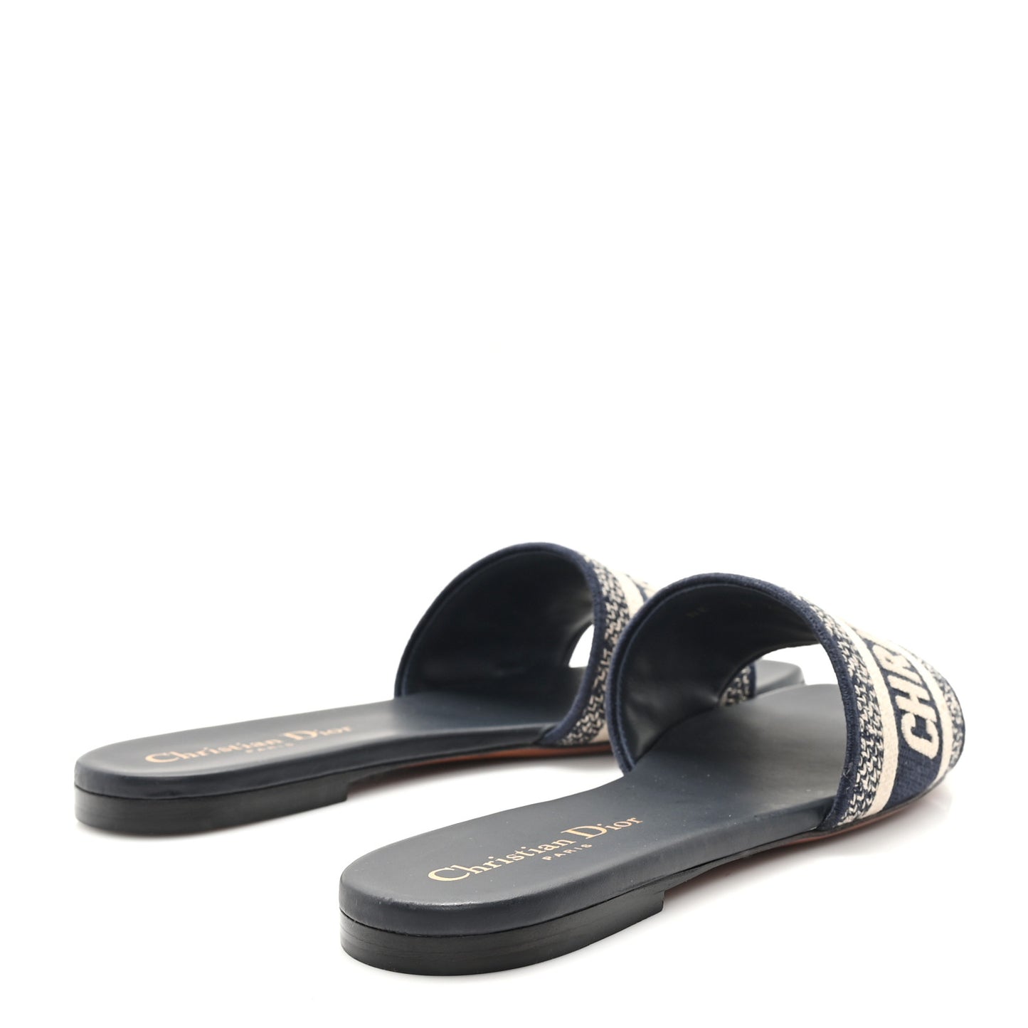 Canvas Embroidered Dway Mules Slide Sandals 35.5 Deep Blue