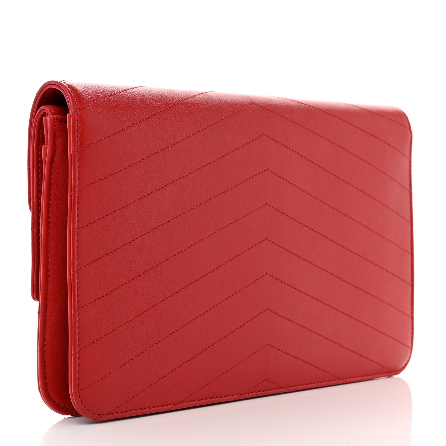 Calfskin Chevron Quilted Casual Trip Clutch Red