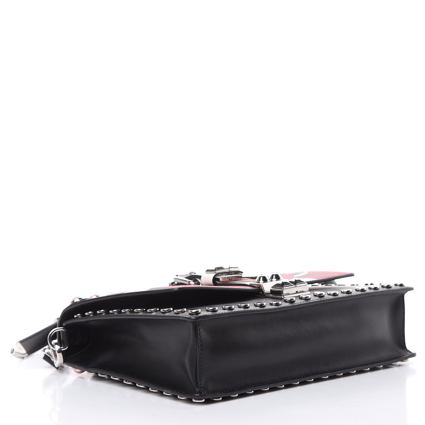 City Calfskin Orchid Print Studded Elektra Shoulder Bag Fuoco Black