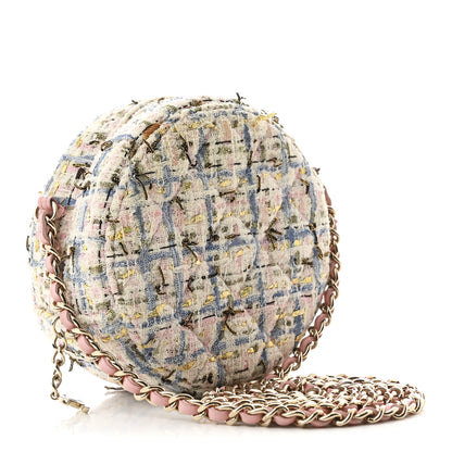 Chanel Tweed Quilted Round Clutch With Chain White Pink Multicolor 3 of 10