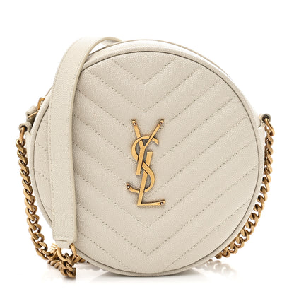 Saint Laurent Grain De Poudre Matelasse Chevron Quilted Round Vinyle Camera Bag Crema Soft 1 of 10